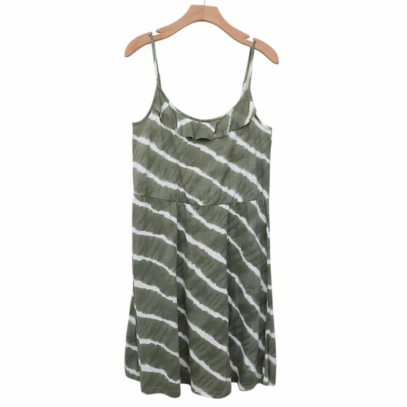 Loft Dress Womens Medium Green Tie Dye Knit Sleeveless Ruffle Lagenlook Beachy - Picture 1 of 11